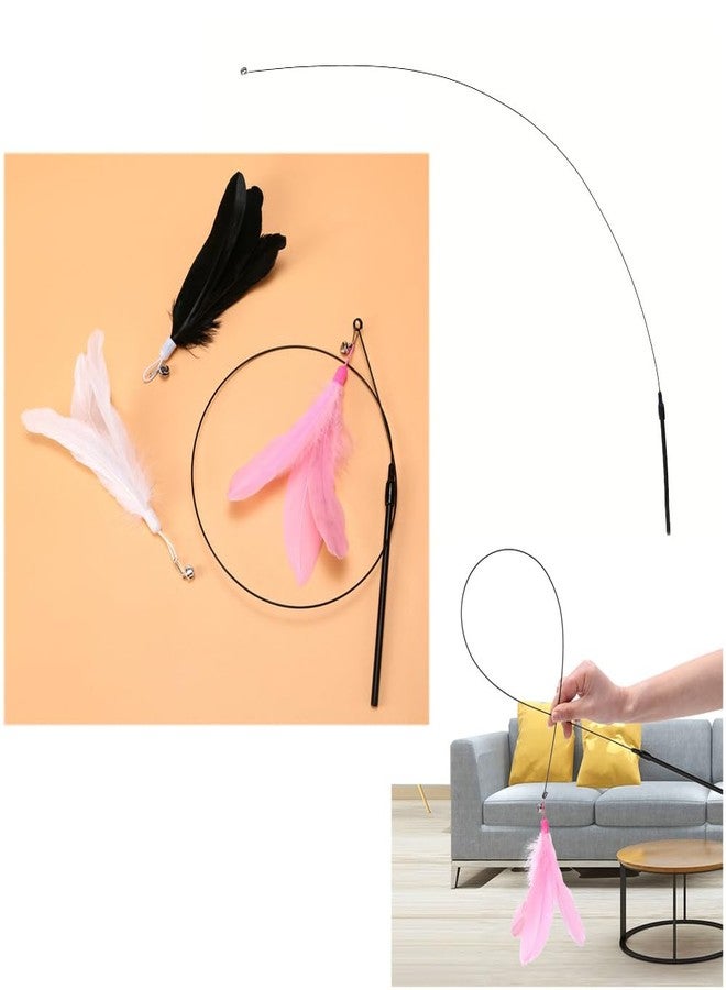 SquEqu 5 Pack Cat Wand Toy Replacement Rod 32'' Flexible Steel Wire Teaser for Cats Feather Toys Worms Bell Refills Rainbow Ribbon Attachments Kitten Interactive Catcher Charmer Exercise - Image 3